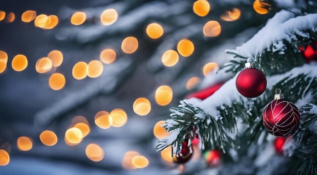 Scena di Natale con decorazioni di Natale neve sulle case luci di Natale albero di Natale