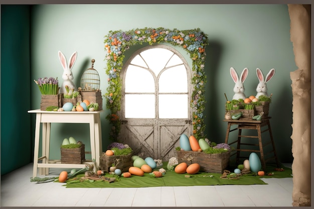 scena di pasqua per uno studio fotografico sfondo per la celebrazione della pasqua AI generativa