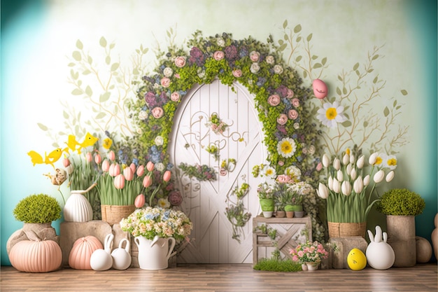 scena di pasqua per uno studio fotografico sfondo per la celebrazione della pasqua AI generativa