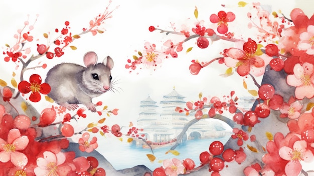 Scena di sfondo bianco in acquerello per il Capodanno cinese