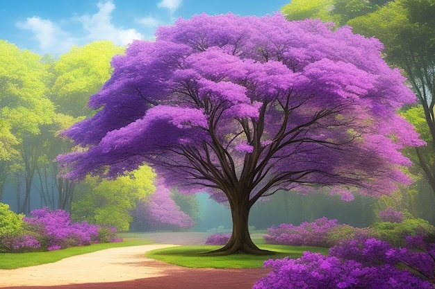 Scena di stile magico di paesaggi naturali di alberi colorati
