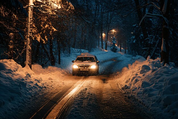 Scena di strada notturna innevata AI generativa