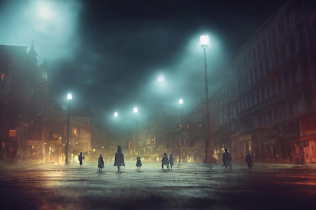 Scena di strada notturna spaventosa con fantasmi Ai ha generato arte
