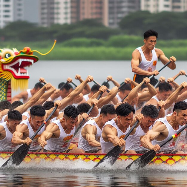 Scena di una gara di barche competitive nel Dragon Boat Festival di Taipei Taiwan