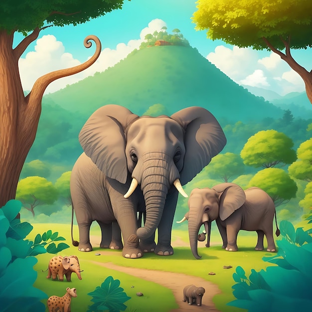 Scena fantasy per la Giornata mondiale degli animali con molti elefanti adorabili e carini