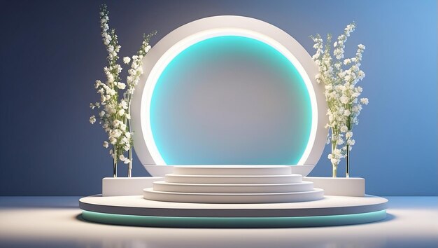 Scena geometrica 3D con retroilluminazione lilac pastello lilac podio con luce morbida visualizzazione 3D