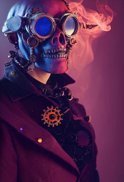 Scena horror steampunk con un vecchio scienziato Fantasia steampunk astratta artistica