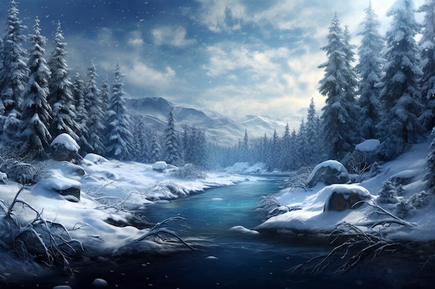 Scena invernale magica con un widescreen