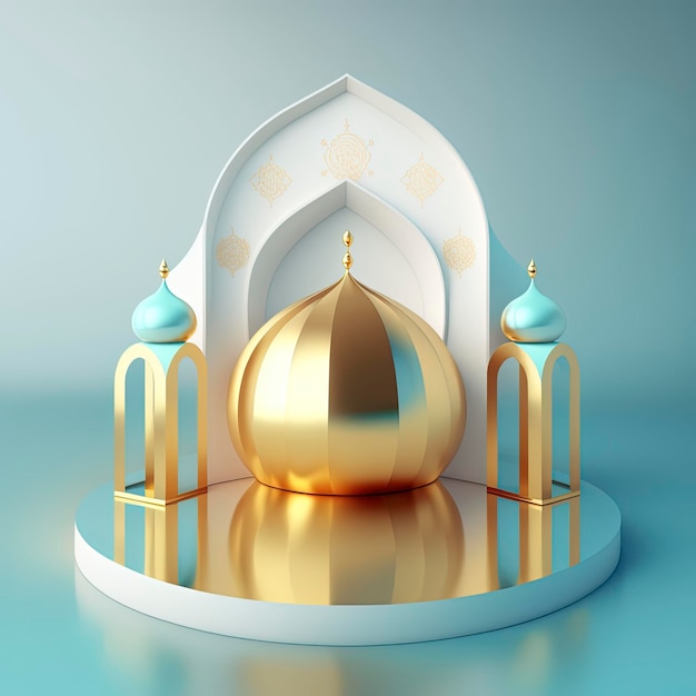 Scena islamica del Ramadan con palcoscenico e podio realistici della moschea 3d dorata per la presentazione del prodotto