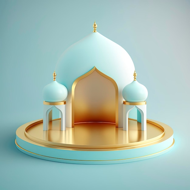 Scena islamica del Ramadan con palcoscenico e podio realistici della moschea 3d dorata per la presentazione del prodotto