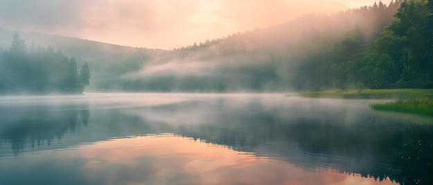 Scena mattutina nebbiosa del lago Lacu Rosu