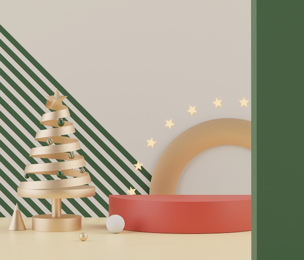 Scena minima 3d del Natale con podio per mock up e presentazione del prodotto