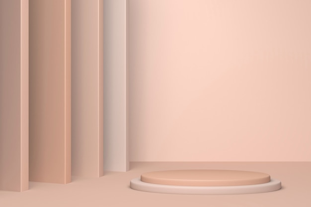 Scena minima astratta beige con podio. Forma geometrica di rendering 3D per prodotto cosmetico