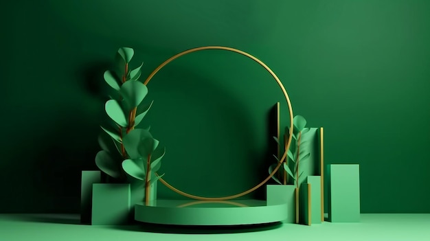 Scena minimalista di colore verde di forma geometrica astratta con podio