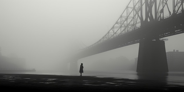 Scena minimalista in tonalità bianco e nero in un tempo nebbioso