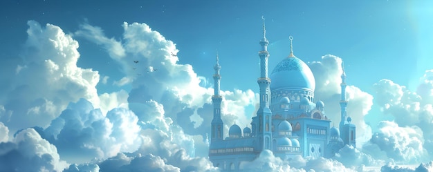 Scena mozzafiato della moschea con le nuvole Ideale per Jummah Mubarak Concetto Architettura della moschea Paesaggio nuvoloso di Jummah Muborak Paesaggi religiosi Pessimistiche vedute