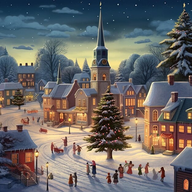 Scena natalizia all'aperto in un piccolo villaggio