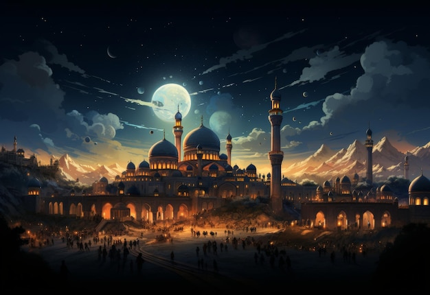 Scena notturna con la moschea