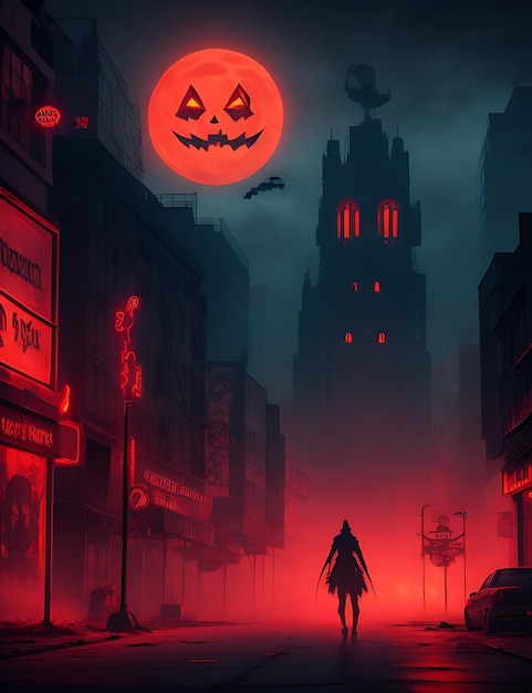 scena notturna di halloween con casa infestata