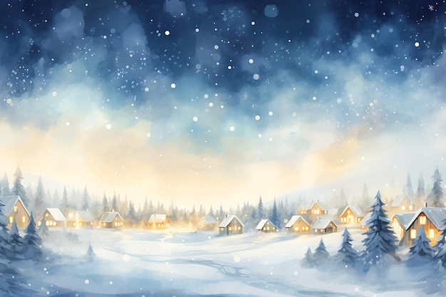 scena notturna nevosa villaggio alberi scintillii bianchi ovunque accampamento metà sangue neve città fiocchi di neve