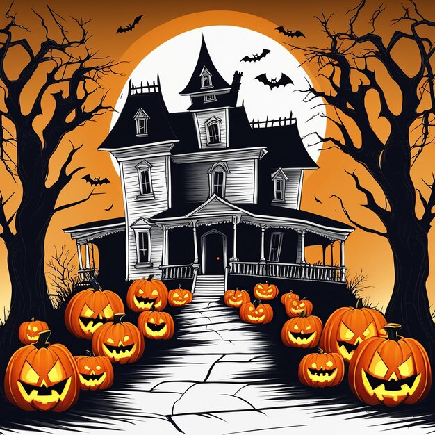 Scena notturna spaventosa di Halloween sullo sfondo