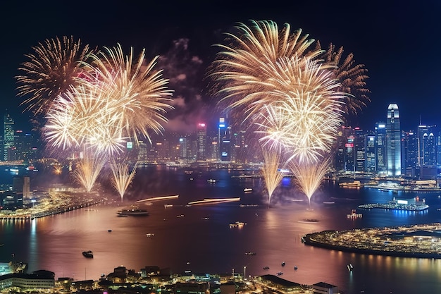 Scena notturna urbana sotto i colorati fuochi d'artificio Foto libere