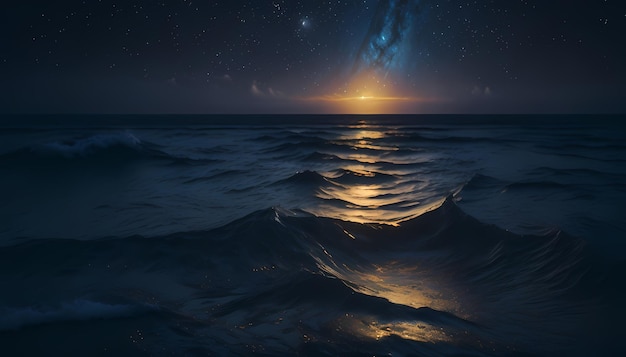 Scena oceanica scintillante dei mari stellati per sfondo o sfondo zoom