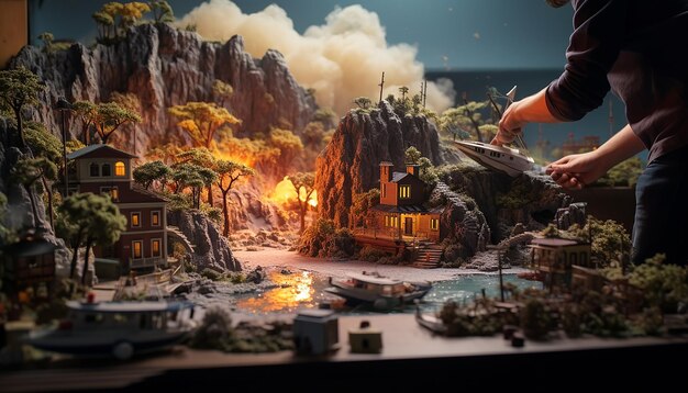 Scena personalizzata del servizio fotografico con scena diorama fotorealistica