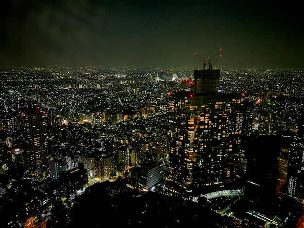 Scena sbalorditiva della luce notturna di foschia piovere metropoli di Tokyo in Giappone