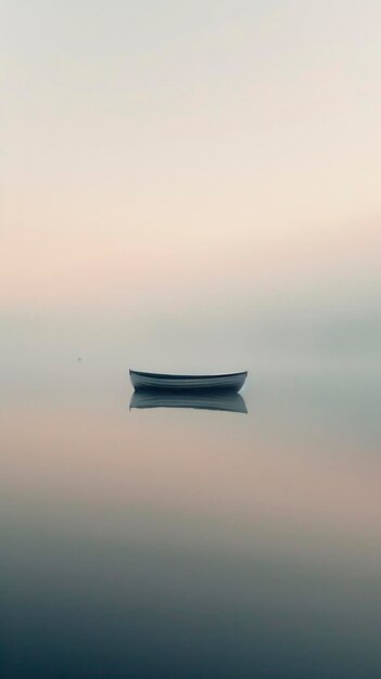 Scena serena del lago con una barca solitaria al crepuscolo