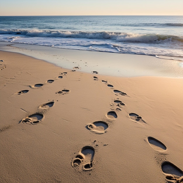 Scena serena sulla spiaggia con impronte di scarpe intricate