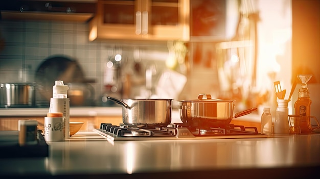 Scena sfocata cucina interna della casa