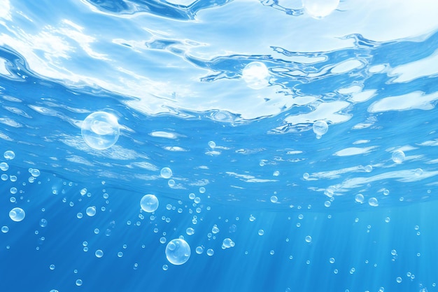 Scena sottomarina con bolle e superficie acquatica Sotto sfondo acquatico