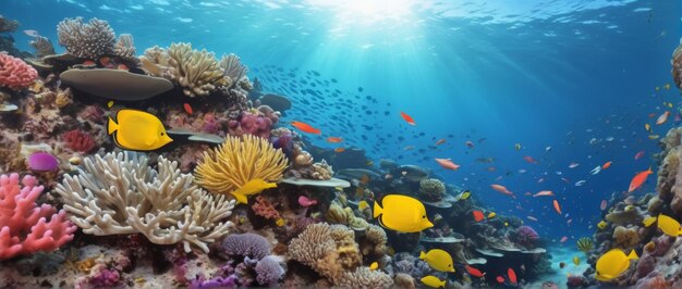 Scena sottomarina onirica con colorate barriere coralline piene di vita marina serenità pacifica