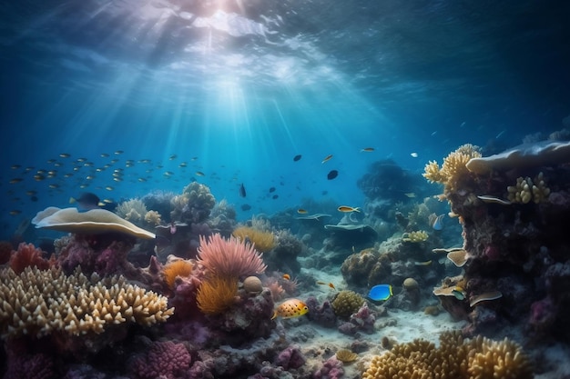 Scena subacquea di vita oceanica felice e incontaminata ai generativa