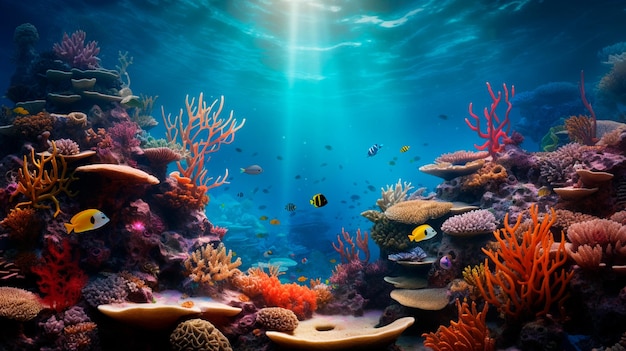 scena subacquea pesci colorati nell'acquario