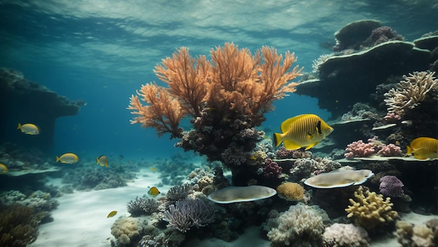 Scena Subacquea Tropicale Con La Vita Marina Nella Barriera Corallina