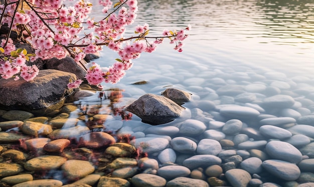 Scena tranquilla di ai generativa di fiori di ciliegio rosa