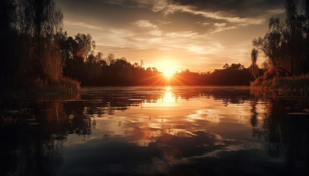 Scena tranquilla di bellezza naturale nel riflesso del tramonto sull'acqua generata dall'intelligenza artificiale