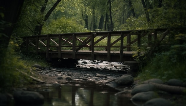 Scena tranquilla di foresta autunnale e ponte generati dall'intelligenza artificiale