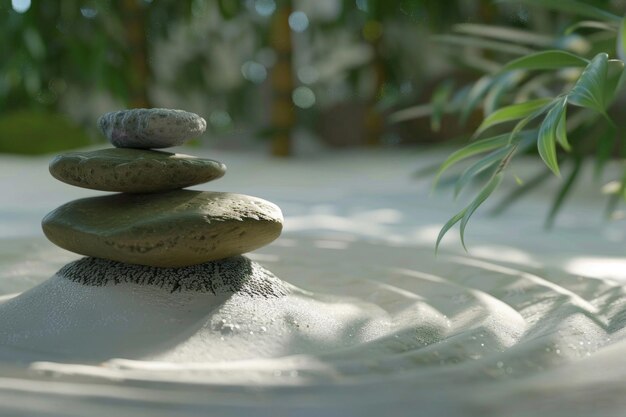 Scena tranquilla di pietre Zen e sabbia in perfetta armonia