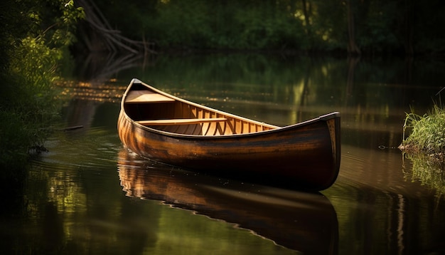 Scena tranquilla di una barca a remi su uno stagno autunnale tranquillo generato dall'intelligenza artificiale
