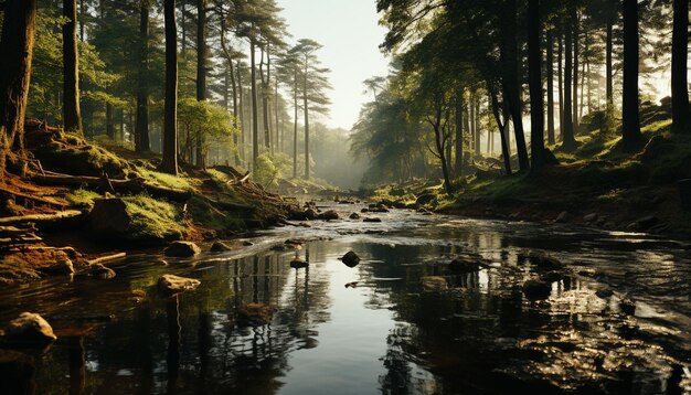 Scena tranquilla di una foresta umida che riflette la bellezza della natura generata dall'intelligenza artificiale