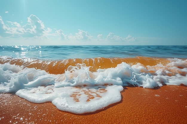 Scena tranquilla sulla spiaggia con sabbia morbida e onde calme