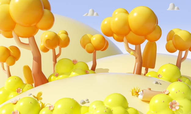 Scena tridimensionale dell'illustrazione di autunno dorato 3d