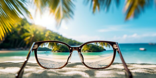 Scena tropicale di destinazione in occhiali riflette AI Generative
