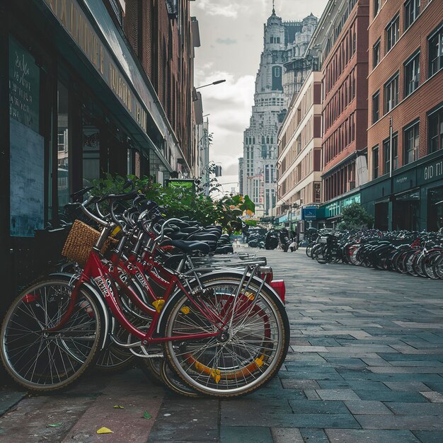 scena urbana biciclette parcheggiate in strada