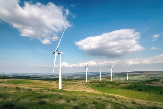 Scena verde turbine eoliche in movimento energia eolica in azione IA generativa