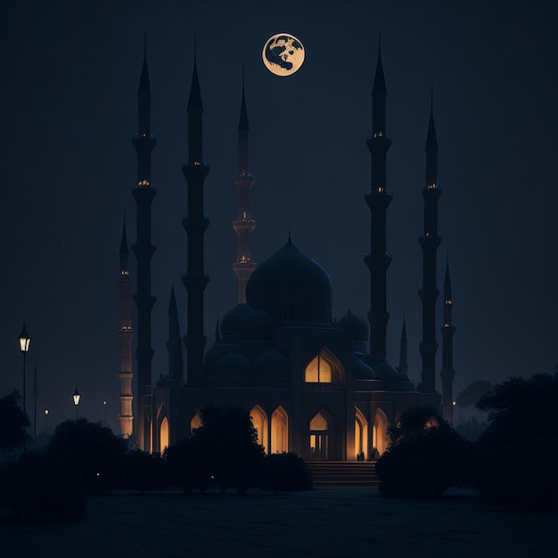 scena vettoriale con moschea al crepuscolo