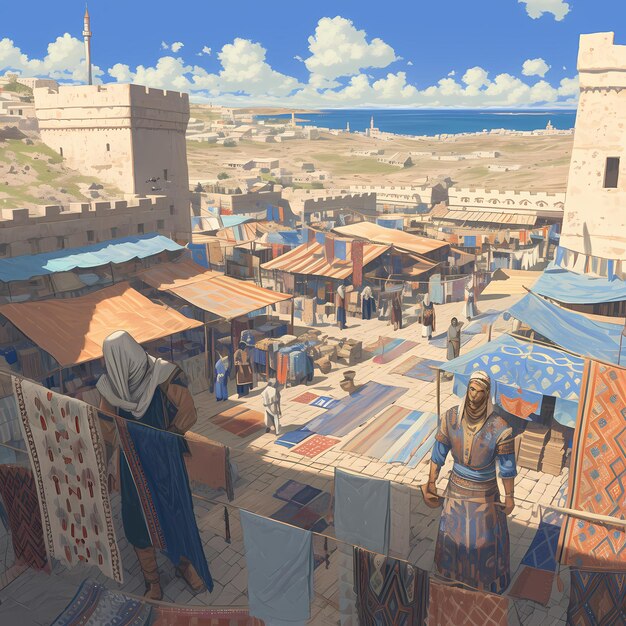 Scena vibrante del mercato medievale 1080p